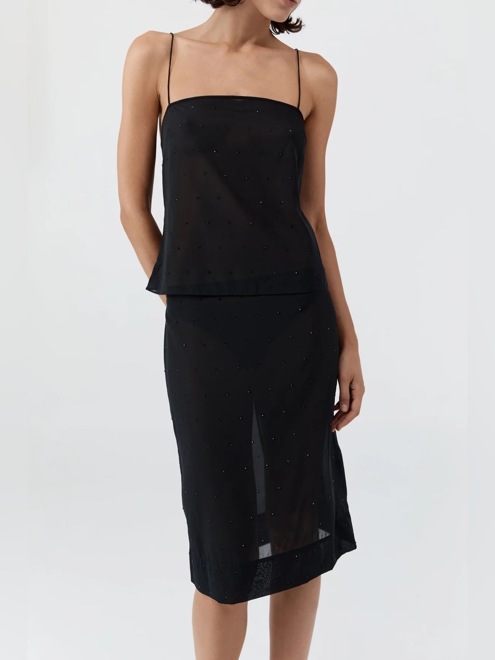 NWT St. Agni Black Silk Glass Cami and Skirt Set